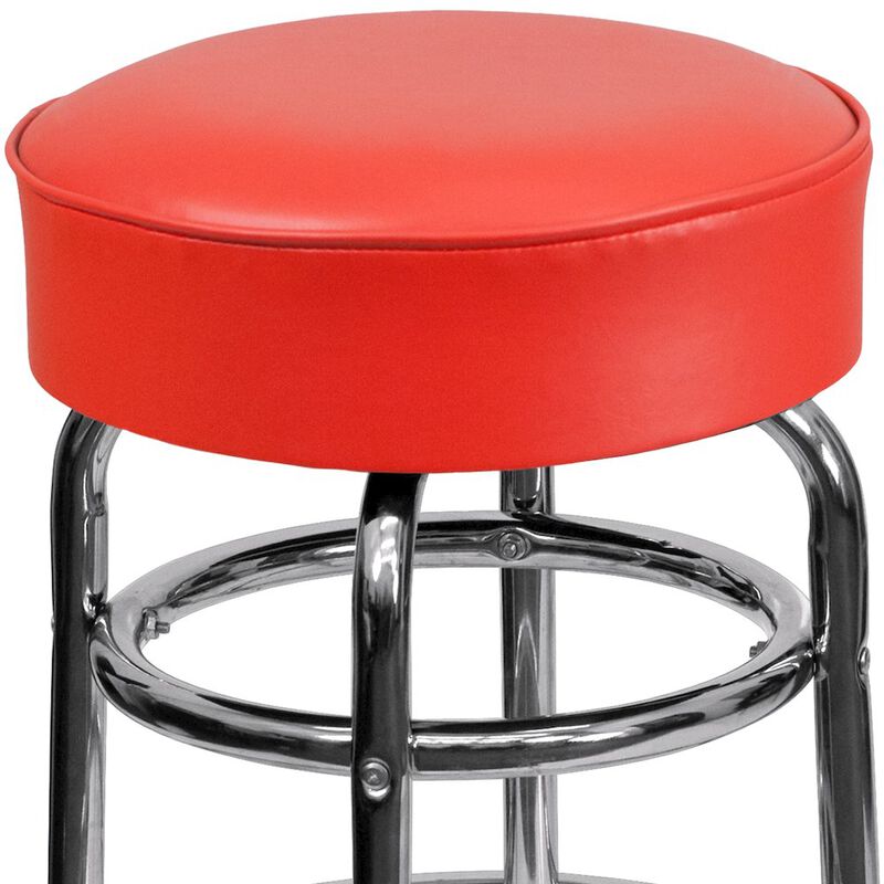 Flash Furniture Double Ring Chrome Barstool with Red Seat image number 6