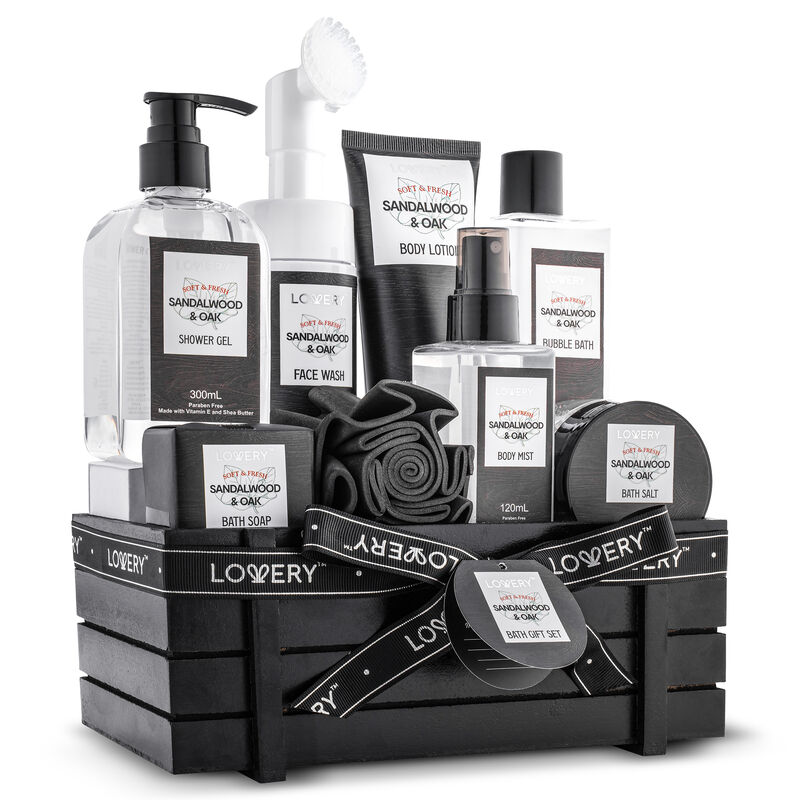 Luxury Spa Kit for Men - Sandalwood & Oak Scented Bath Gift Set & Shower Basket image number 0
