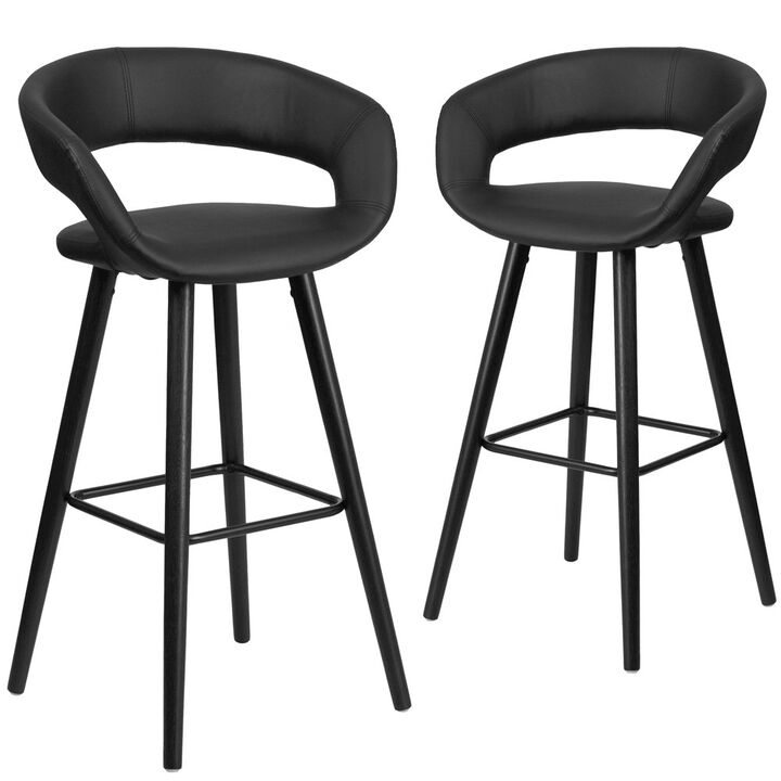 Flash Furniture 2 Pk. Brynn Series 29'' High Black Vinyl Barstool with Cappuccino Wood Frame