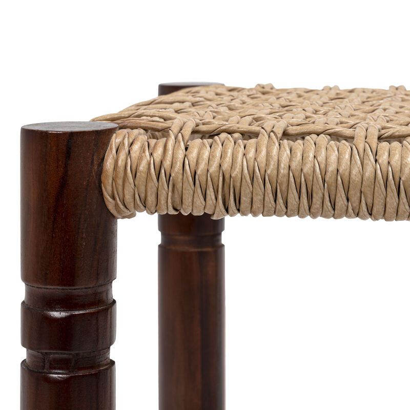 Columnar Casual Bohemian Handcrafted Teak Wood Backless Indoor/Outdoor Stool with Synthetic Woven Rattan Seat image number 4