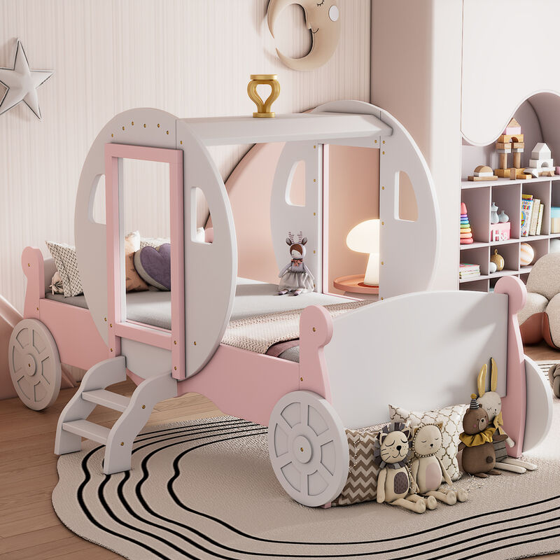 Merax Twin size Princess Carriage Bed with Crown