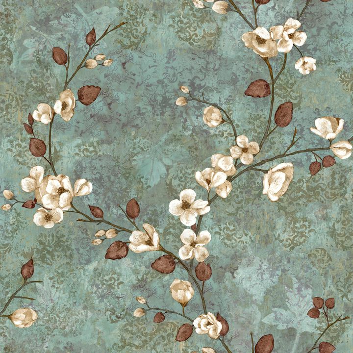 Dogwood Teal & Dark Brown Wallpaper (Set of 2)