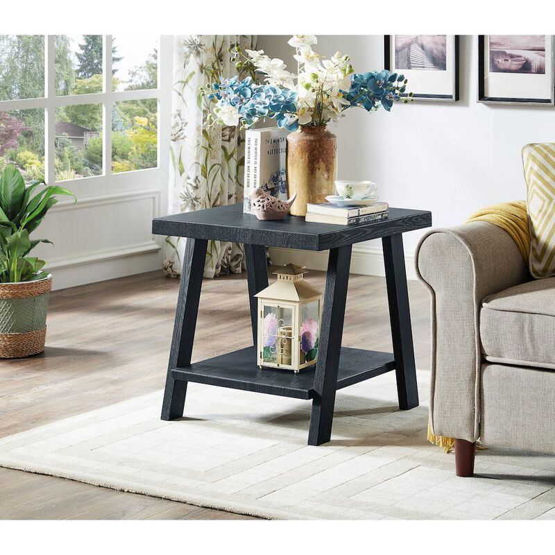 Roundhill Furniture Athens Contemporary Replicated Wood Shelf Coffee Set Table in Black Finish