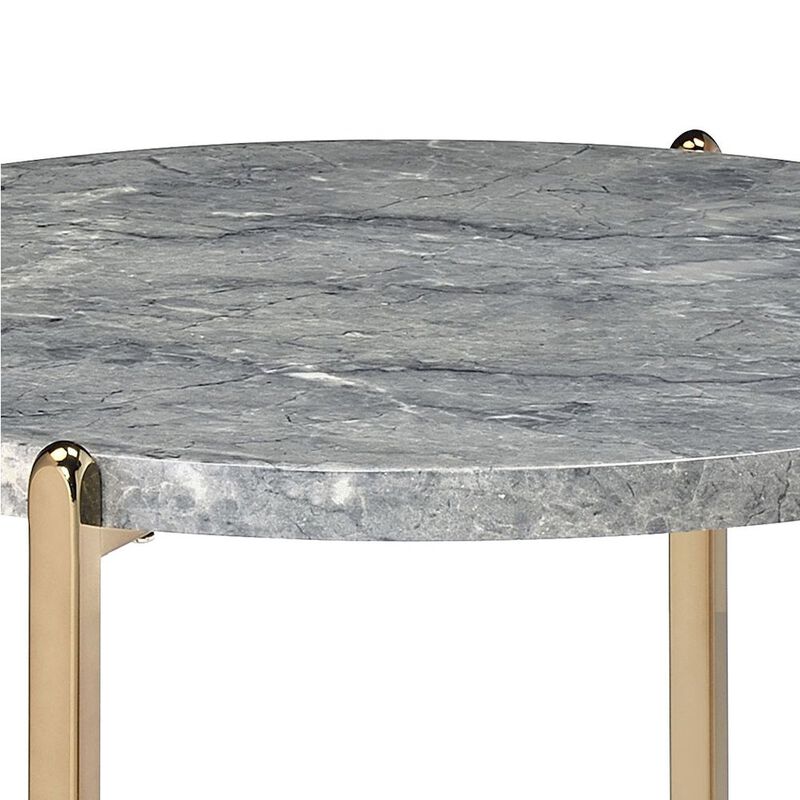 Plethoria Home Faux Marble and Champagne Round End Table