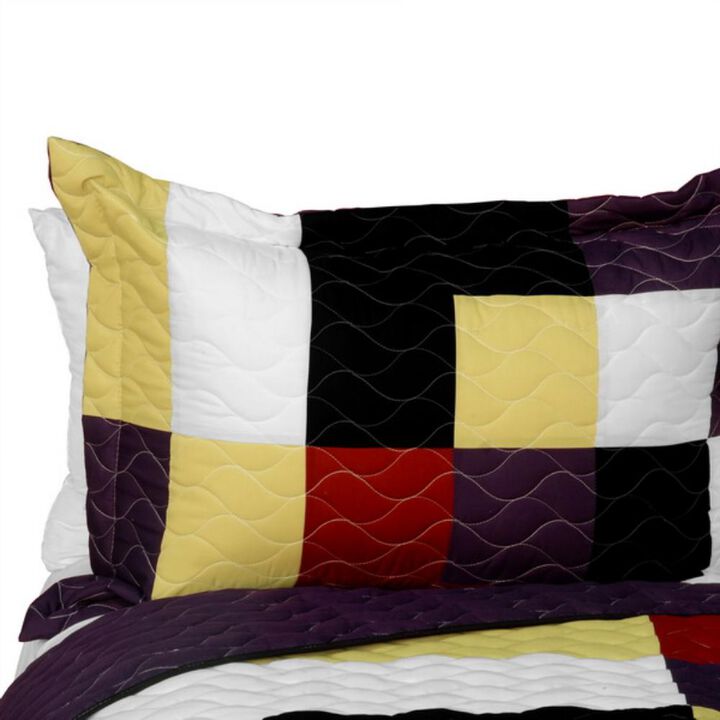 Queen Patchwork Quilt Set 3PC Quilted Vermicelli Stitch Lightweight Bed Cover Set