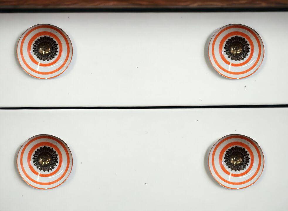 HomeRoots Set of Eight Orange And White Ceramic And Metal Drawer Pull Knobs