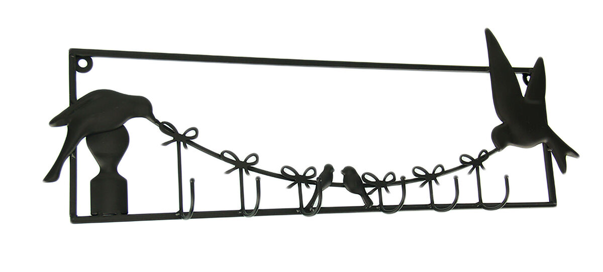 Birds and Bows Rustic Brown Metal Wall Sculpture with Hooks