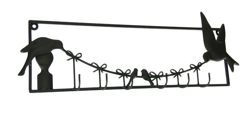 Birds and Bows Rustic Brown Metal Wall Sculpture with Hooks image number 0