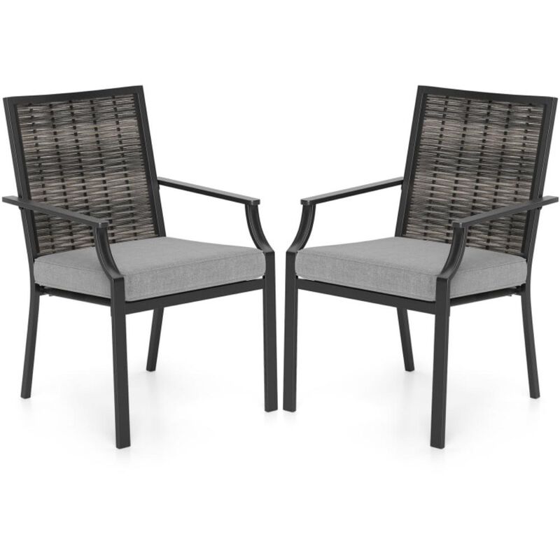 Hivvago Patio Wicker Chairs Set of 2 Stackable Rattan Armchairs with Removable Cushions
