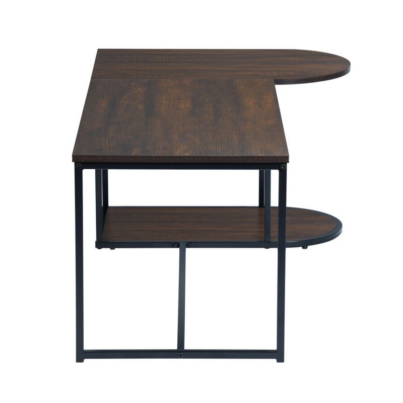 47.2" W x 25.6" D x 17.7" H Modern Industrial Style Rectangular Wood Grain Top Coffee Table with Metal Frame - Walnut & Black
