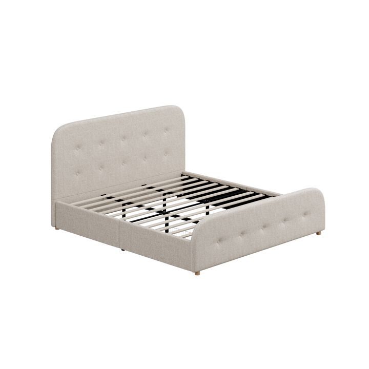 FUFU&GAGA Minimalist Platform King  Bed with Linen Upholstery Iron Frame and Button Accents 87''L x 81''W x 45''H Gray