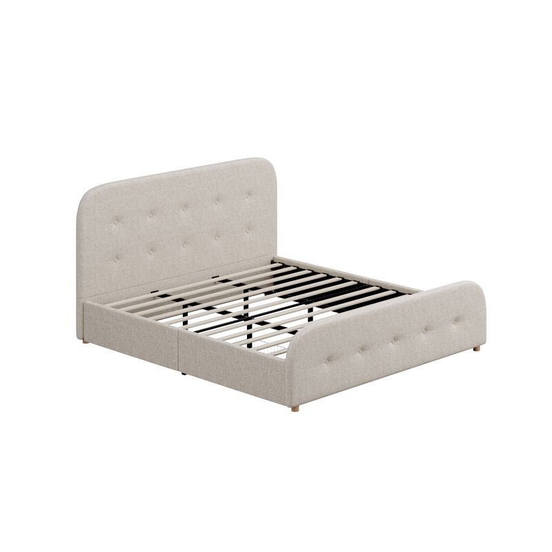 FUFU&GAGA Minimalist Platform King  Bed with Linen Upholstery Iron Frame and Button Accents 87''L x 81''W x 45''H Gray