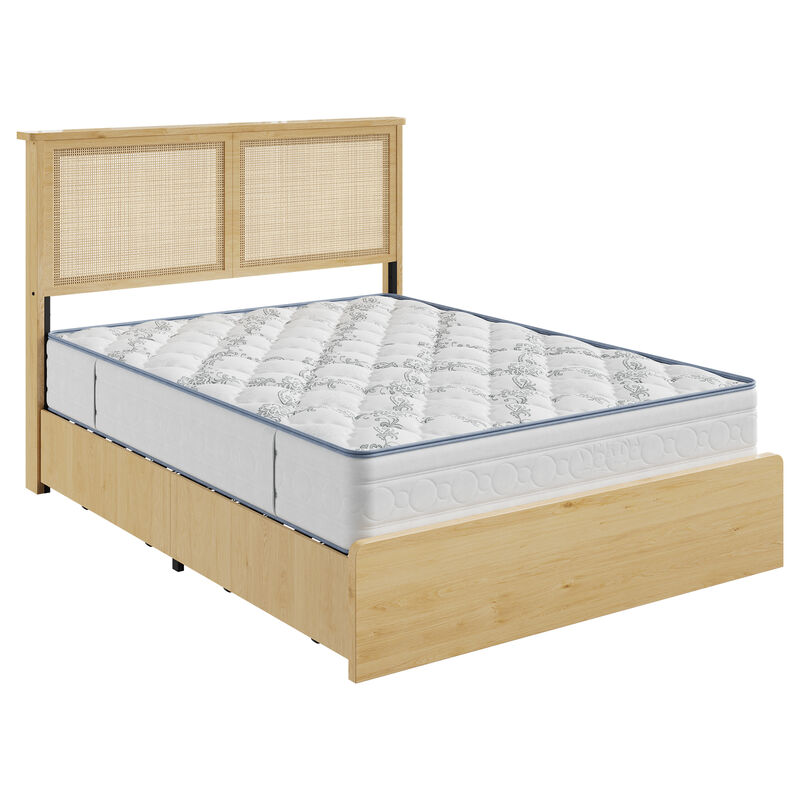 Modern Farmhouse Rattan Platform Bed Frame with Under‑Bed Storage Drawers, Noise‑Free Wooden Slats, No Box Spring Required image number 0