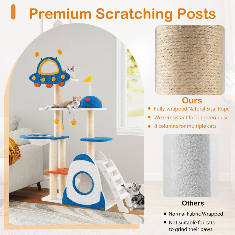 Space Theme Cat Tree Multi-level Cat Tower with Sisal Covered Scratching Posts
