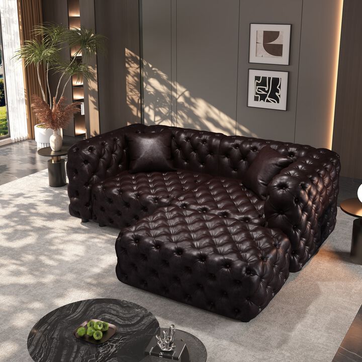 Whisen 77" Modern Modular Sofa with 1 Ottoman, Faux Leather Upholstered, for Living Room