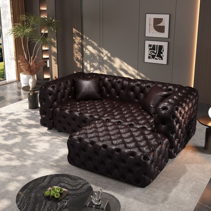 Whisen 77" Modern Modular Sofa with 1 Ottoman, Faux Leather Upholstered, for Living Room image number 1