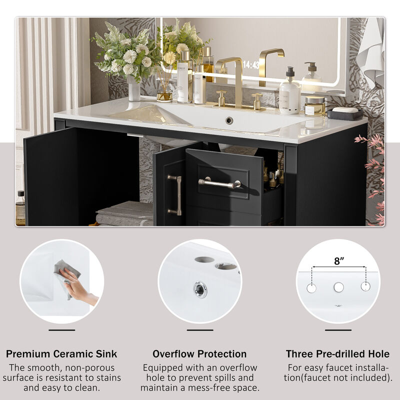 Merax Traditional Bathroom Vanity Cabinet with Ceramic Sink