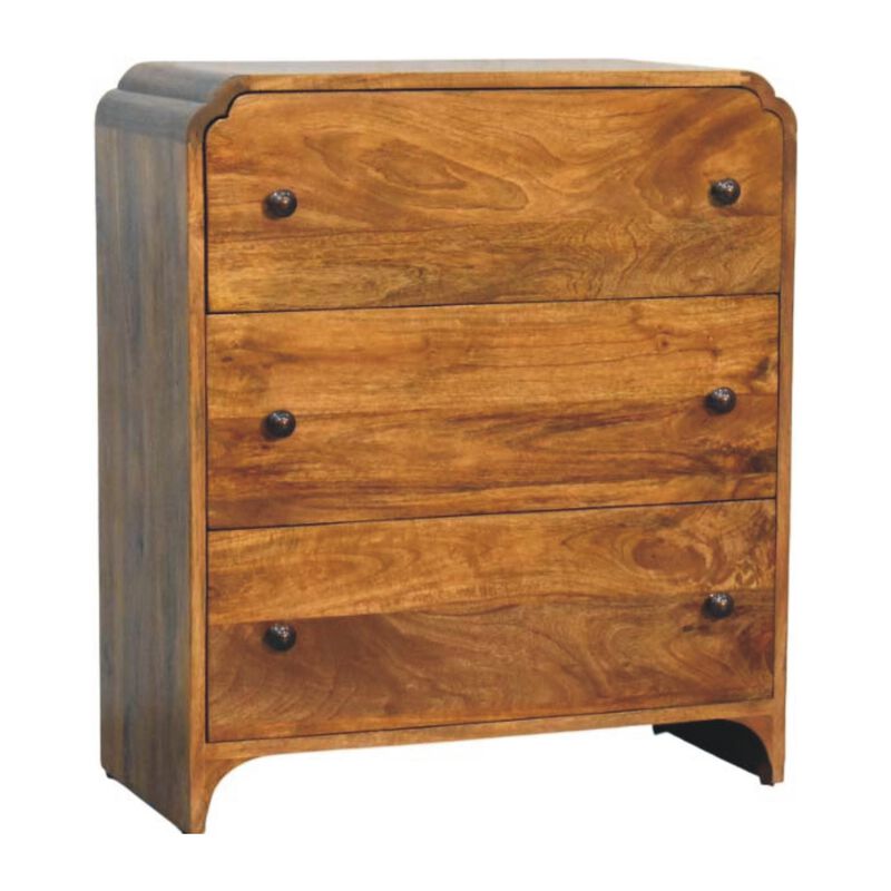 Artisan Furniture Solid Wood Scalloped Edge Chest, 3 Drawers, Brown image number 2