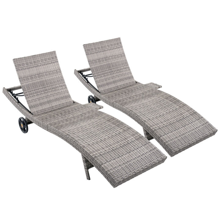 Whisen Patio Lounge Chairs with Rolling Wheels, Pull-out Side Table, Adjustable Backrest