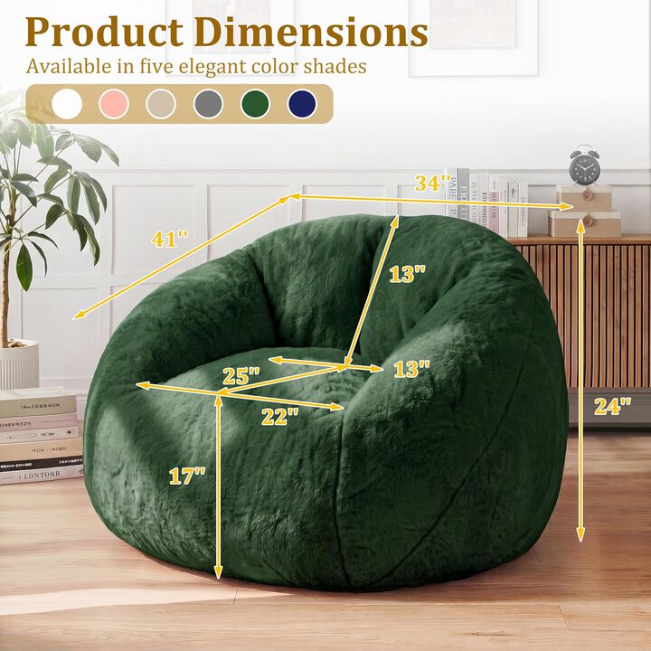 Vipbear Faux Fur Bean Bag Chair, Large Stuffed Bean Bag Sofa with Filler for Living Room, Bedroom