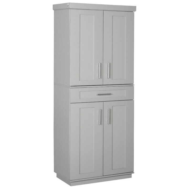 Modern Kitchen Pantry Freestanding Cabinet Cupboard with Doors and Drawer, Adjustable Shelving, Grey