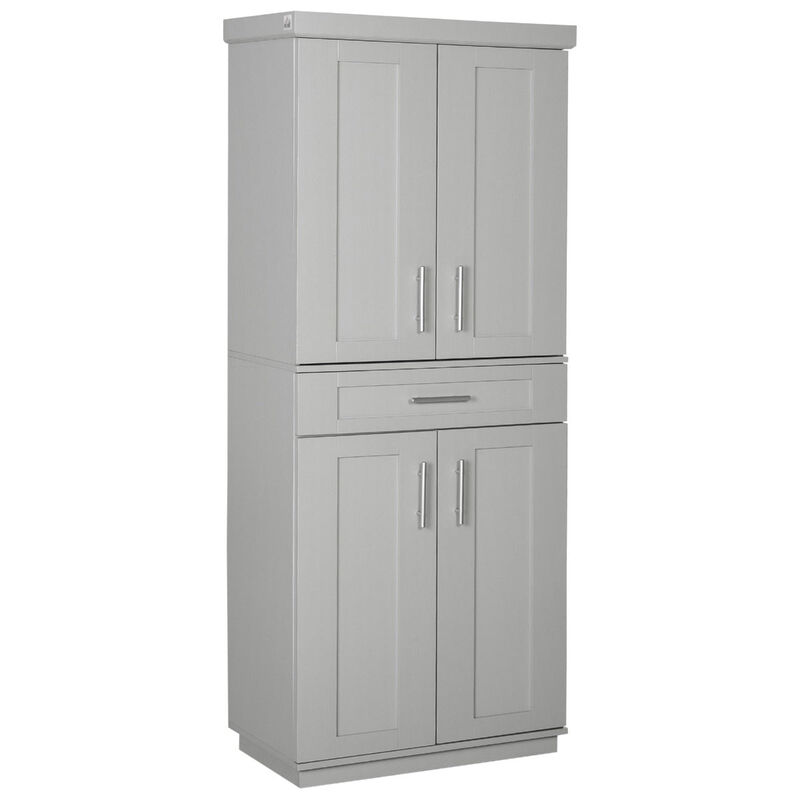Gray Modern Pantry: Freestanding Cabinet with Doors, Drawer, and Shelves