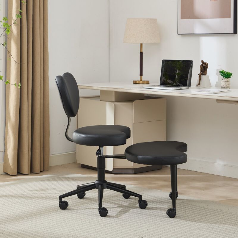 Cross Legged Chair with Wheels, Criss Cross Desk Chair with Lumbar Support and Adjustable Stool image number 2
