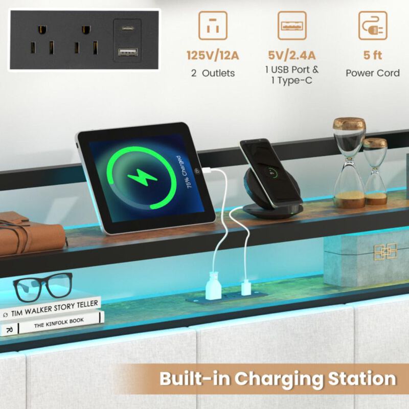 Hivvago Bed Frame with LED Light and Charging Station