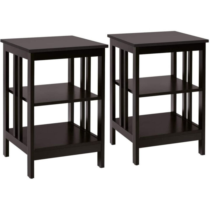 2 Piece 3 Tier Nightstand Set with Reinforced Structure and Stable Design