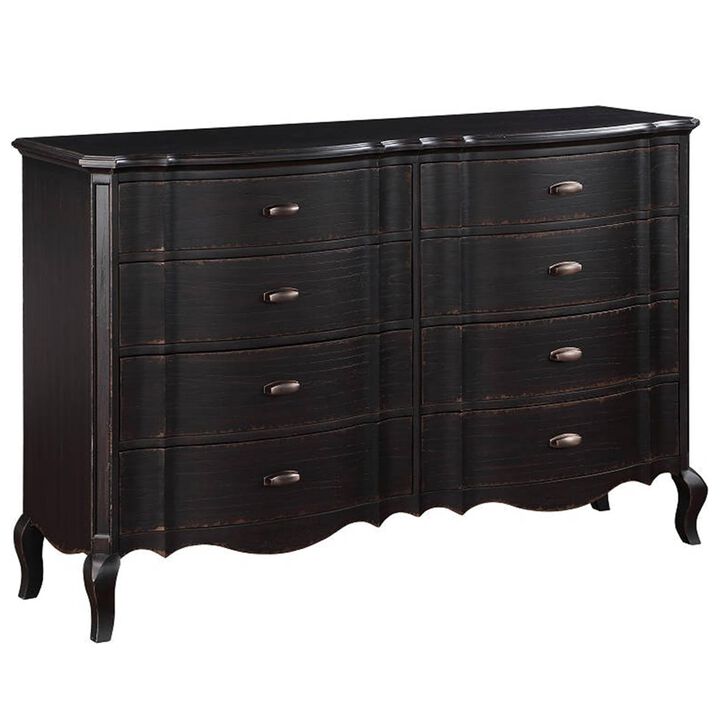 Benjara Ola 64 Inch Wide Dresser, 6 Drawers, Cabriole Legs, French Style, Black and Chrome