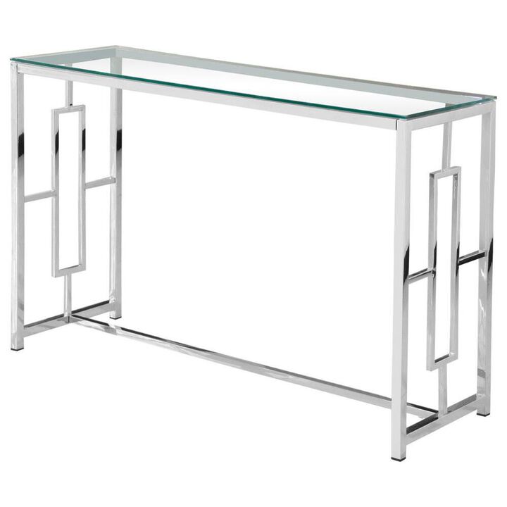 Best Master Furniture Best Master Stainless Steel and Glass Console Table in Silver Base/Clear