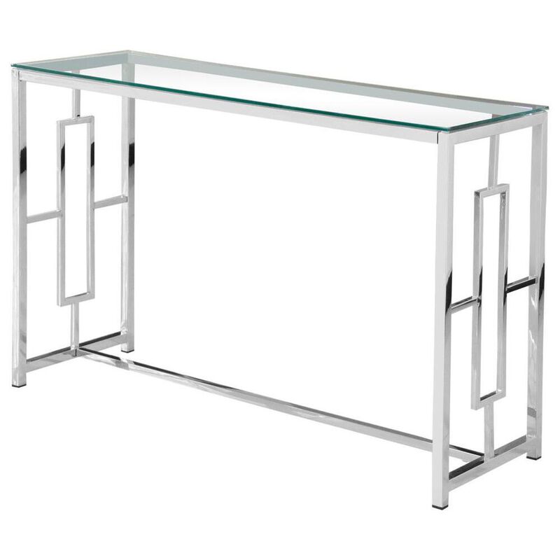 Best Master Furniture Best Master Stainless Steel and Glass Console Table in Silver Base/Clear