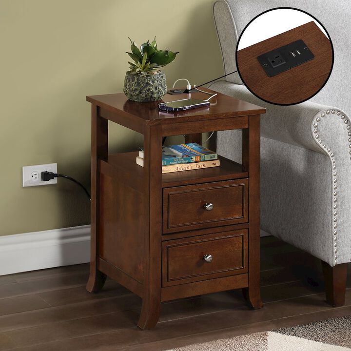 Convenience Concepts Melbourne 2 Drawer End Table with Charging Station and Shelf