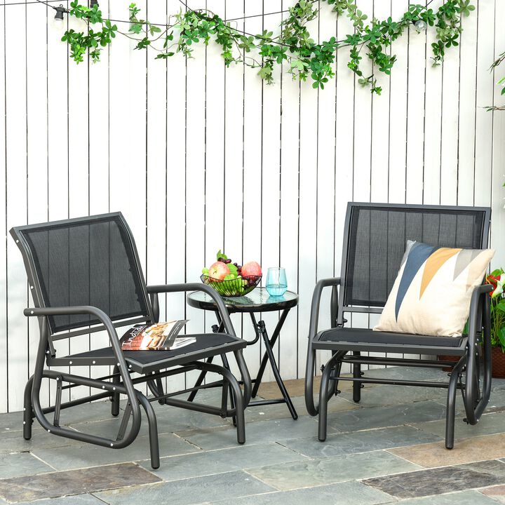 Porch Swing Glider Set of 2, Metal Frame Rocking Chairs with Breathable Mesh Fabric, Curved Armrests