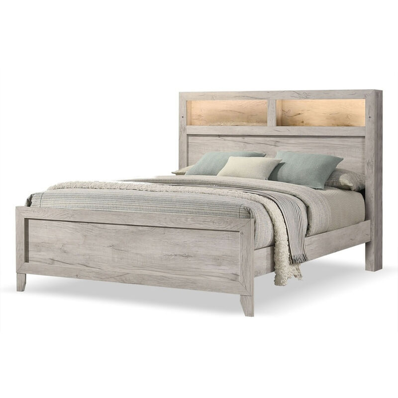 Queen Bedroom Set, White Wash, Black Wood, 2 Piece Set with Nightstand image number 3
