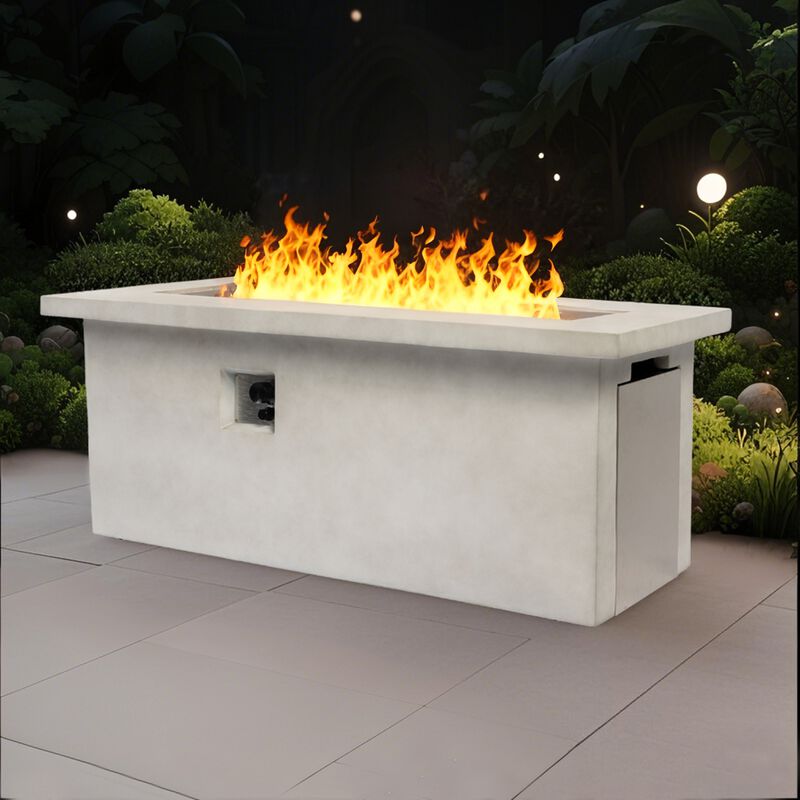 60" Propane Gas Fire Pit Table, 60000 BTU Rectangular Concrete Fire Pit for Outside Backyard Deck Garden Courtyard image number 8