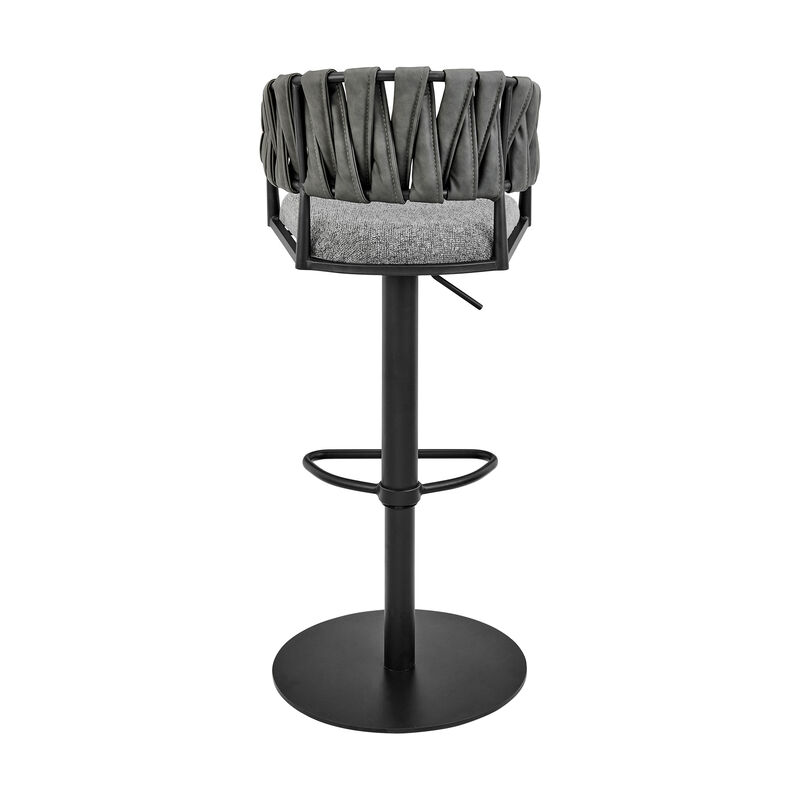 Silabe Adjustable or Stool in Black Metal with Grey Fabric and Faux Leather