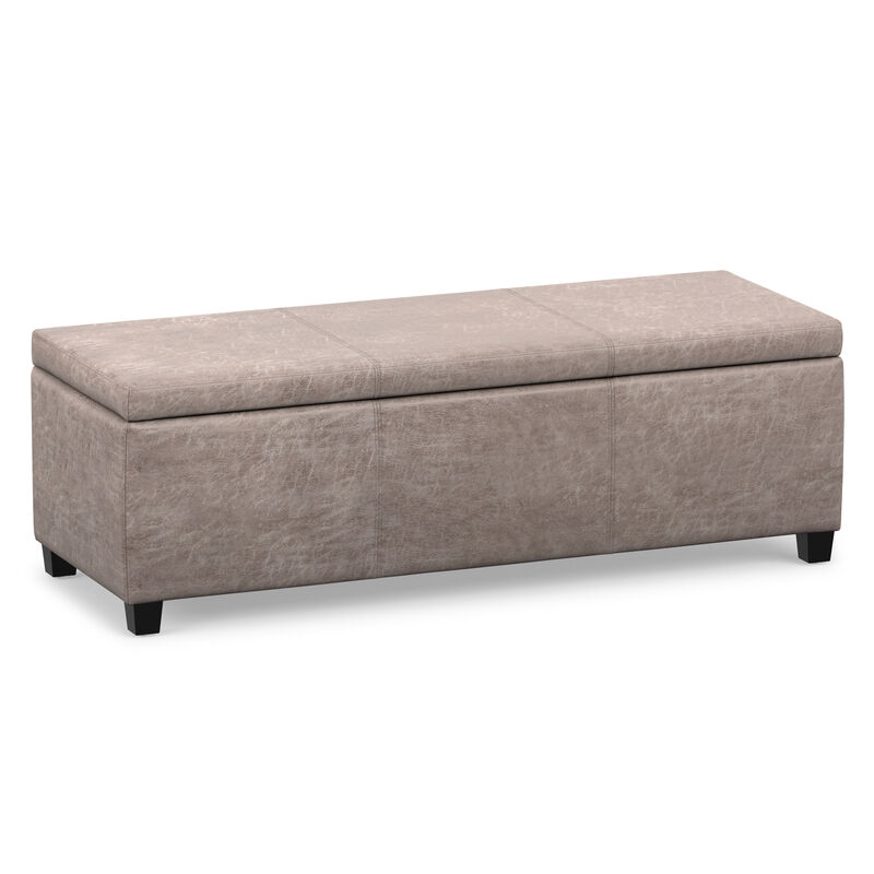 Avalon 48 inch Wide Contemporary Rectangle Storage Ottoman Bench in Distressed Grey Taupe Vegan Faux Leather, Assembled image number 0