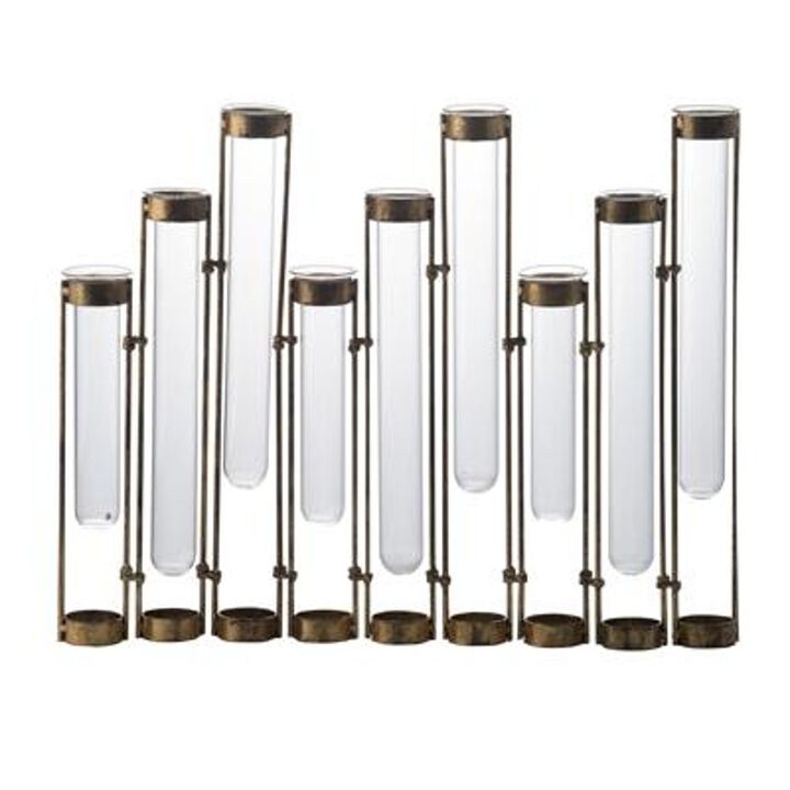 HomeRoots 14" Bronze And Clear Glass And Metal Cylinder Table Vase