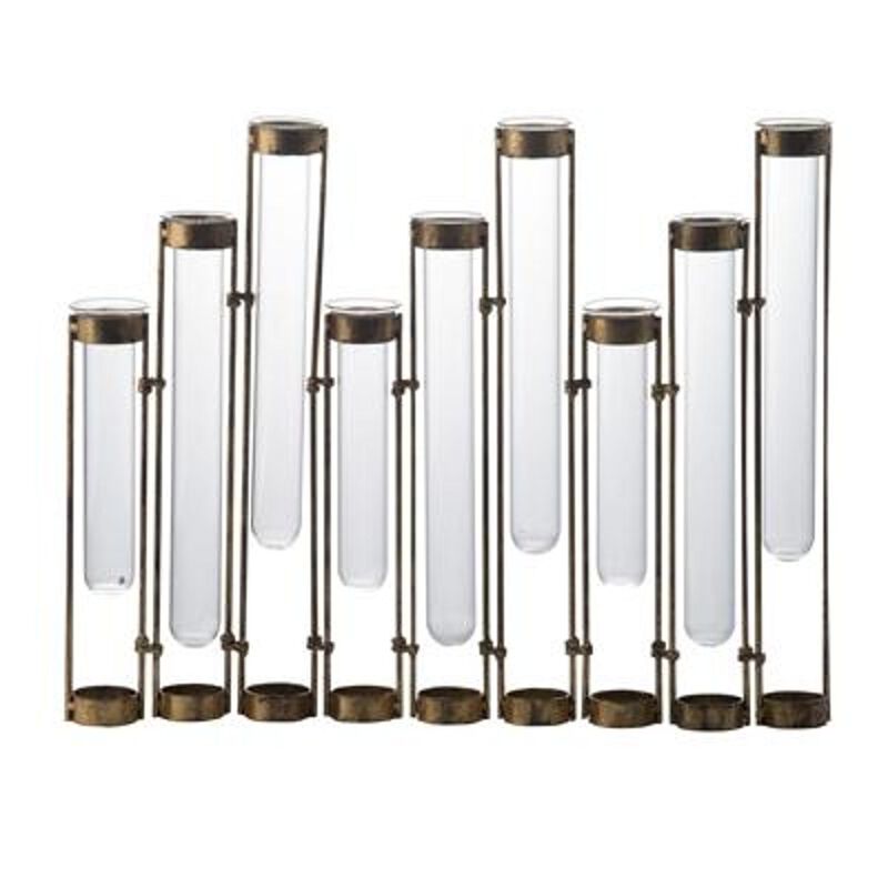 HomeRoots 14" Bronze And Clear Glass And Metal Cylinder Table Vase image number 0