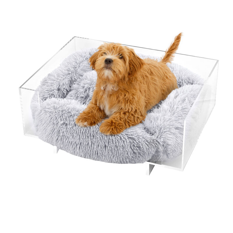 Carole Small/Medium Modern Lucite Calming Fluffy Pet Bed with Washable Cushion