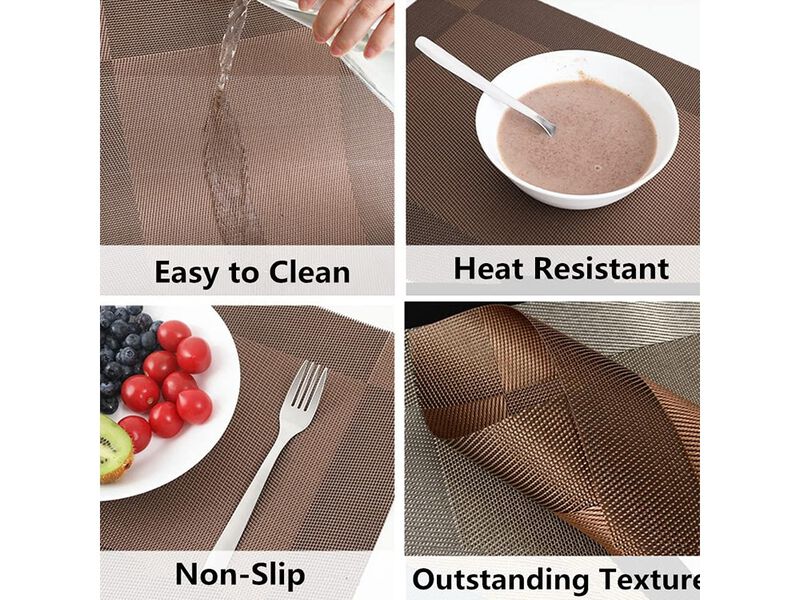 Placemats, Washable Table Mats, Woven Vinyl Placemat for Dining Table Place Mats Set image number 4