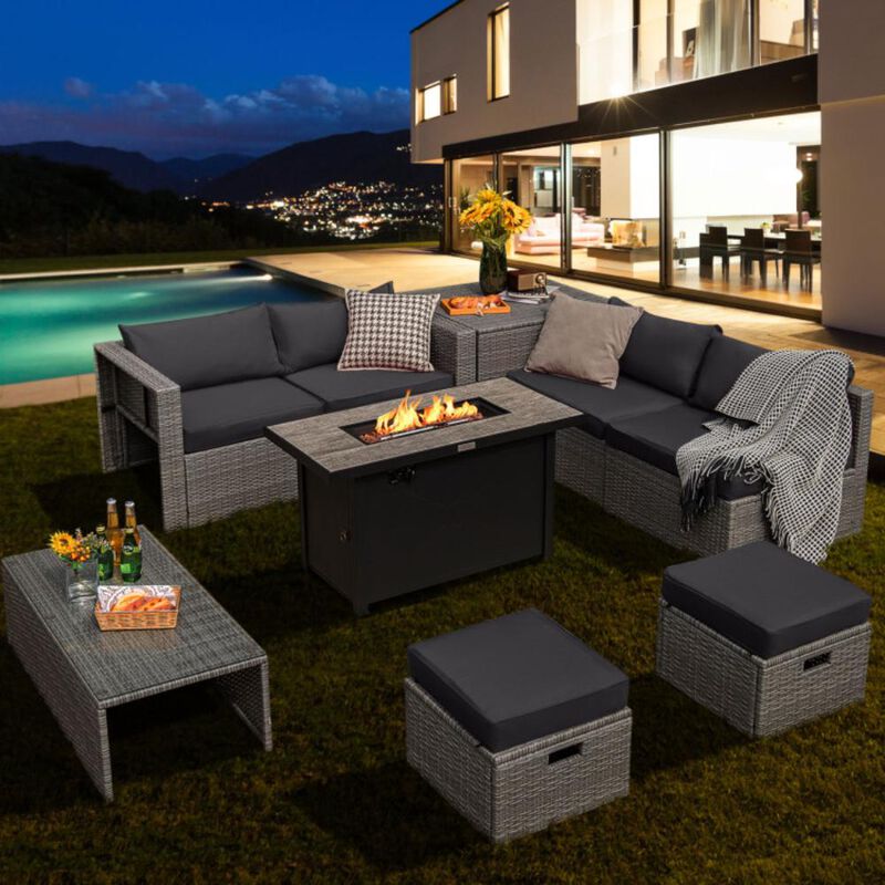 Hivvago 9 Pieces Patio Furniture Set with 42 Inches 60000 BTU Fire Pit