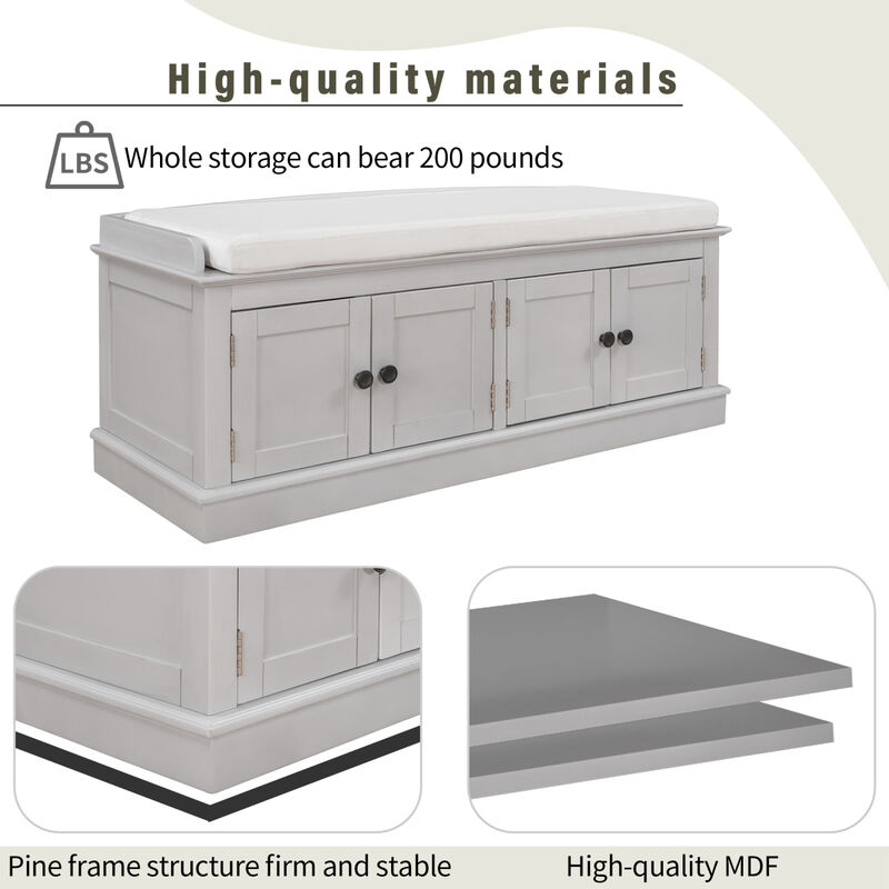 Streamdale 4-Door Storage Bench with Shelves and Cushion image number 5