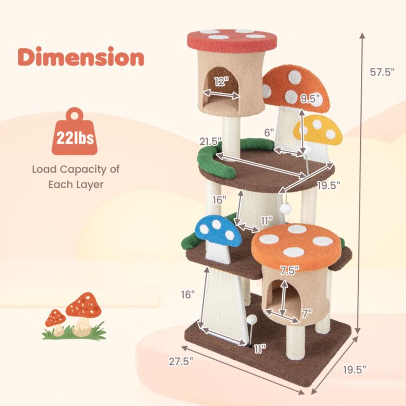 Hivvago 4-In-1 Cat Tree with 2 Condos and Platforms for Indoors-Multicolor