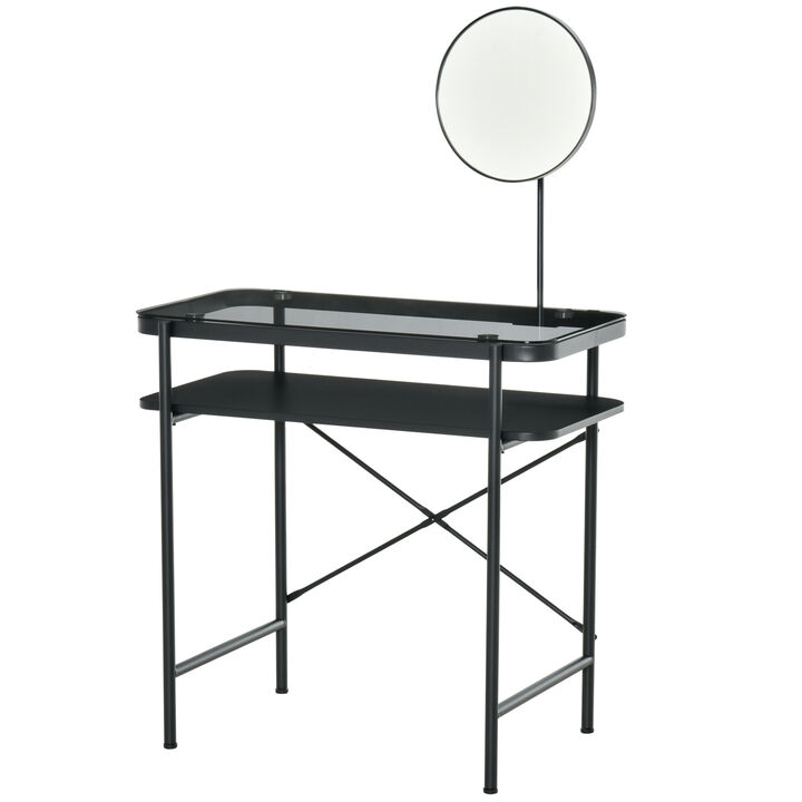 Modern Makeup Dressing Table Bedroom Vanity w/ Shelves, Rotating Mirror, Black