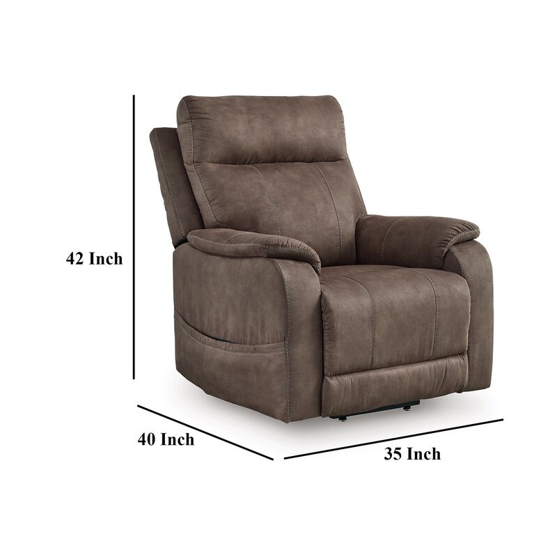 Mead Power Recliner Chair, Heat and Massage, 35 Inch Gray Faux Leather - Benzara