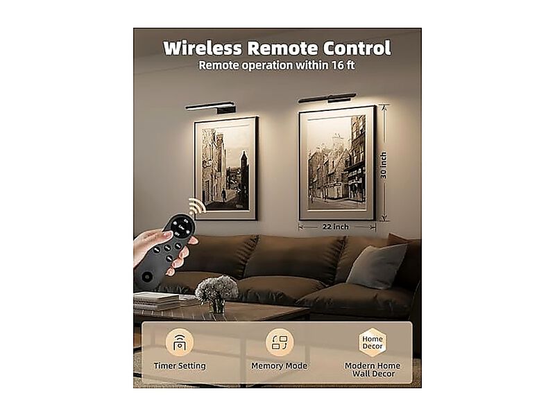 Light Wall Built In 4800mAh Rechargeable Wireless Battery Lights 16 Inch Remote image number 2