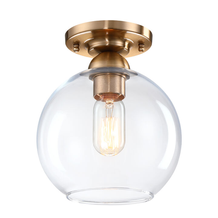 9 "Modern Vintage 1-Light Antique Brass Dimmable Semi Flush Mount Ceiling Light