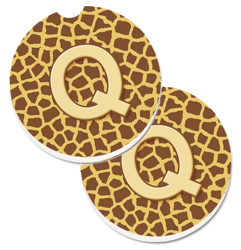 Caroline's Treasures Monogram Initial Q Giraffe Set of 2 Cup Holder Car Coasters CJ1025-QCARC, 2.56, Multicolor